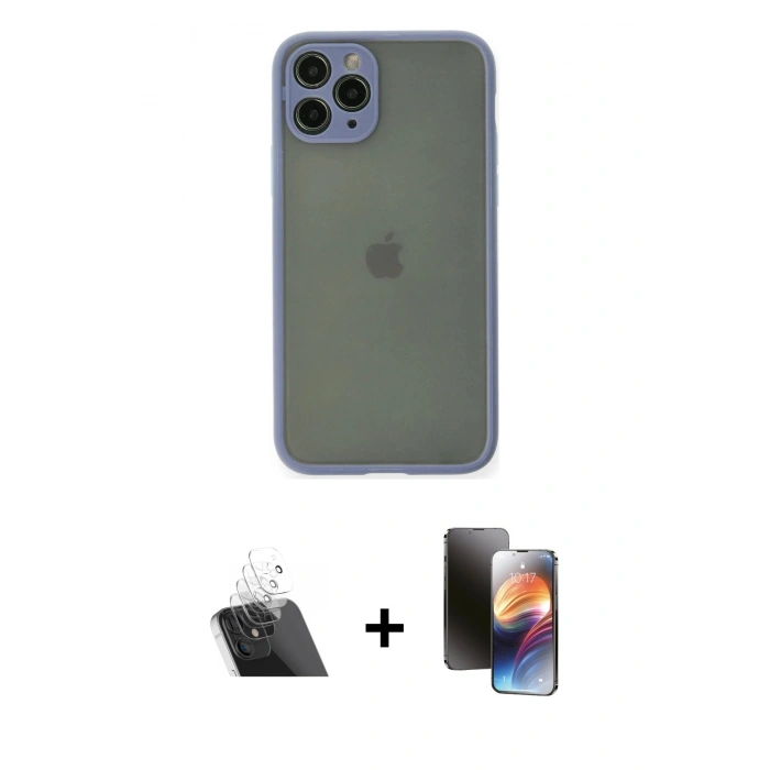 MARSİLYAN™- iPhone 11 Pro Kılıf Ahenk Çizgi Serisi - Siyah 3D Antistatik Mat Seramik Nano Ekran Koruyucu + Kamera Lens Koruma Cam - SF