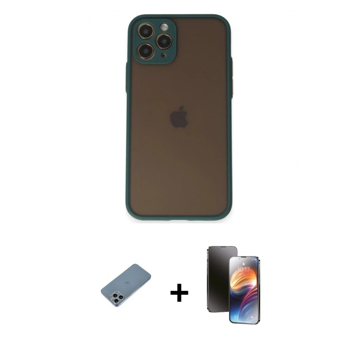 MARSİLYAN™- iPhone 11 Pro Kılıf Ahenk Çizgi Serisi - Siyah 3D Antistatik Mat Seramik Nano Ekran Koruyucu + Shine Kamera Lens Koruma Cam - SABE