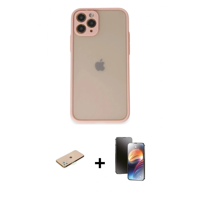 MARSİLYAN™- iPhone 11 Pro Kılıf Ahenk Çizgi Serisi - Siyah 3D Antistatik Mat Seramik Nano Ekran Koruyucu + Renkli Kamera Lens Koruma Cam - YL