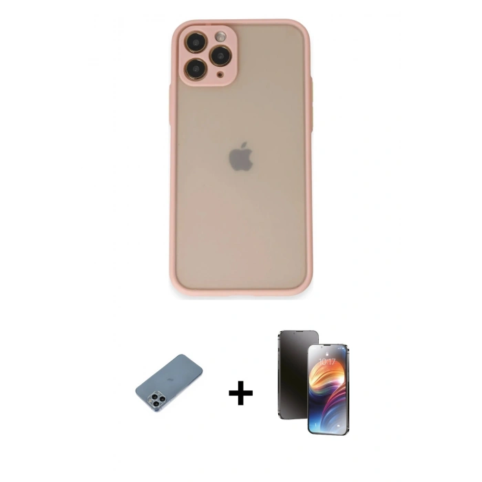 MARSİLYAN™- iPhone 11 Pro Kılıf Ahenk Çizgi Serisi - Siyah 3D Antistatik Mat Seramik Nano Ekran Koruyucu + Shine Kamera Lens Koruma Cam - SABE