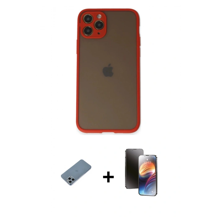 MARSİLYAN™- iPhone 11 Pro Kılıf Ahenk Çizgi Serisi - Siyah 3D Antistatik Mat Seramik Nano Ekran Koruyucu + Shine Kamera Lens Koruma Cam - SABE