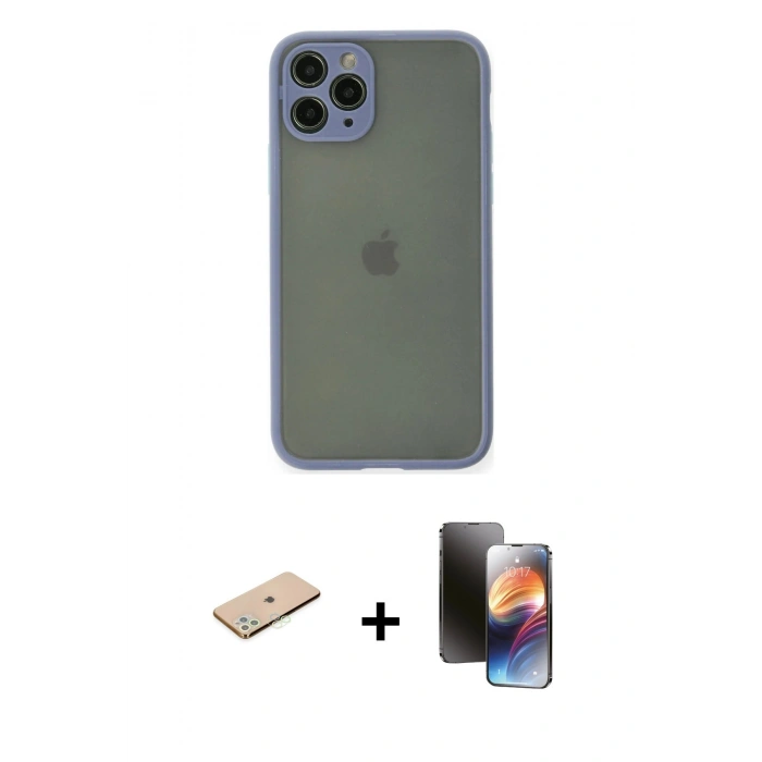 MARSİLYAN™- iPhone 11 Pro Kılıf Ahenk Çizgi Serisi - Siyah 3D Antistatik Mat Seramik Nano Ekran Koruyucu + Renkli Kamera Lens Koruma Cam - YL