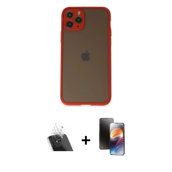 MARSİLYAN™- iPhone 11 Pro Kılıf Ahenk Çizgi Serisi - Siyah 3D Antistatik Mat Seramik Nano Ekran Koruyucu + Kamera Lens Koruma Cam - SF
