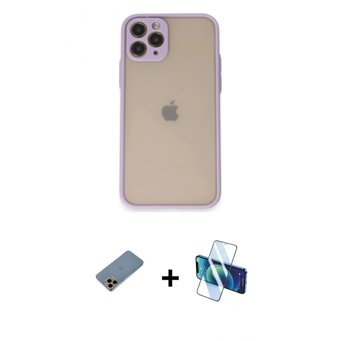 MARSİLYAN™- iPhone 11 Pro Kılıf Ahenk Çizgi Serisi - Siyah 3D Antistatik Seramik Nano Ekran Koruyucu + Shine Kamera Lens Koruma Cam - GD