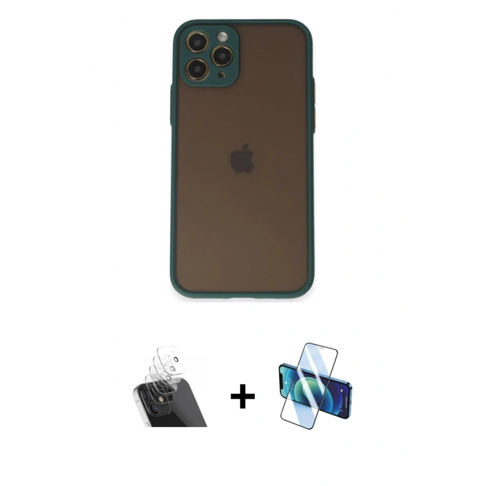 MARSİLYAN™- iPhone 11 Pro Kılıf Ahenk Çizgi Serisi - Siyah 3D Antistatik Seramik Nano Ekran Koruyucu + Kamera Lens Koruma Cam - SF