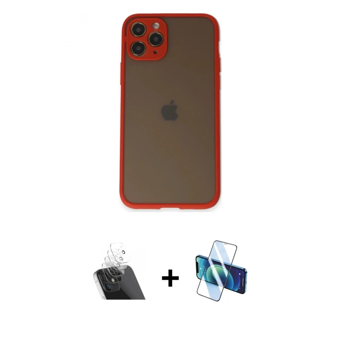 MARSİLYAN™- iPhone 11 Pro Kılıf Ahenk Çizgi Serisi - Siyah 3D Antistatik Seramik Nano Ekran Koruyucu + Kamera Lens Koruma Cam - SF
