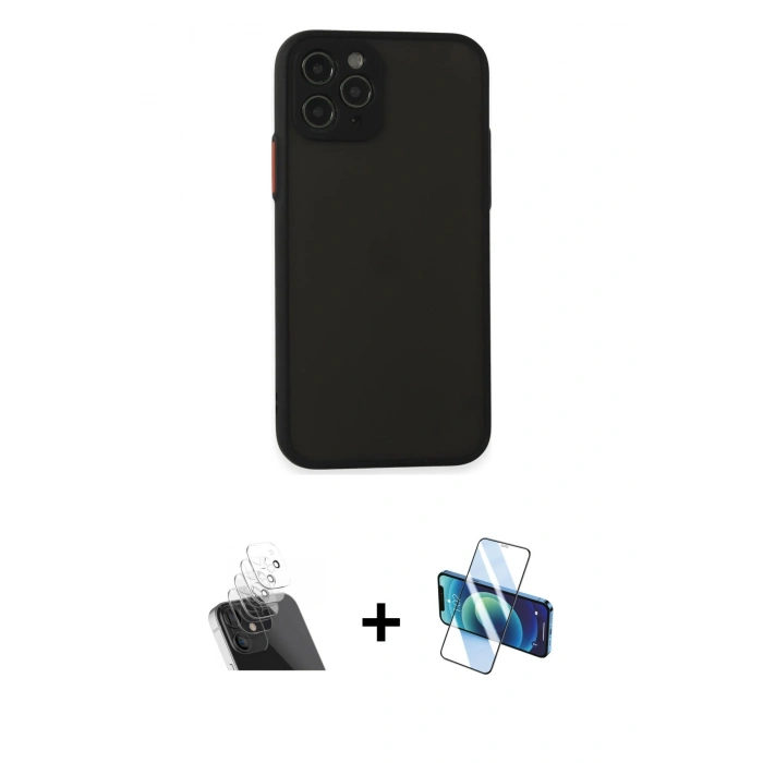 MARSİLYAN™- iPhone 11 Pro Kılıf Ahenk Çizgi Serisi - Siyah 3D Antistatik Seramik Nano Ekran Koruyucu + Kamera Lens Koruma Cam - SF