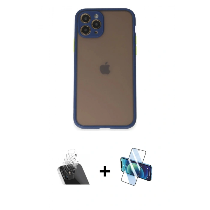 MARSİLYAN™- iPhone 11 Pro Kılıf Ahenk Çizgi Serisi - Siyah 3D Antistatik Seramik Nano Ekran Koruyucu + Kamera Lens Koruma Cam - SF