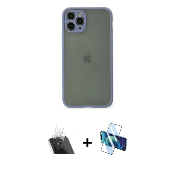 MARSİLYAN™- iPhone 11 Pro Kılıf Ahenk Çizgi Serisi - Siyah 3D Antistatik Seramik Nano Ekran Koruyucu + Kamera Lens Koruma Cam - SF