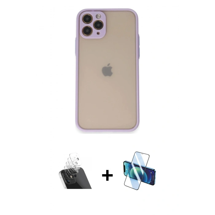 MARSİLYAN™- iPhone 11 Pro Kılıf Ahenk Çizgi Serisi - Siyah 3D Antistatik Seramik Nano Ekran Koruyucu + Kamera Lens Koruma Cam - SF