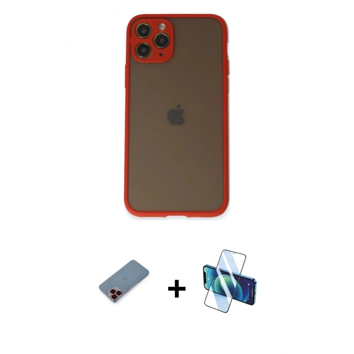 MARSİLYAN™- iPhone 11 Pro Kılıf Ahenk Çizgi Serisi - Siyah 3D Antistatik Seramik Nano Ekran Koruyucu + Metal Kamera Lens Koruma Cam - KI