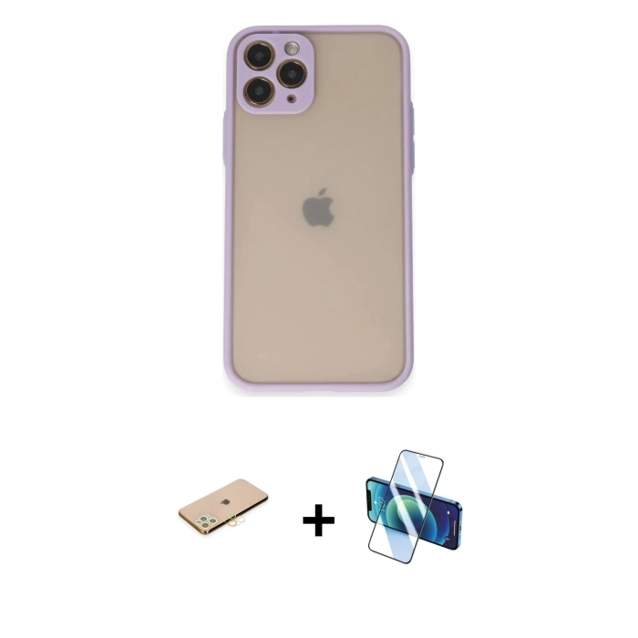 MARSİLYAN™- iPhone 11 Pro Kılıf Ahenk Çizgi Serisi - Siyah 3D Antistatik Seramik Nano Ekran Koruyucu + Renkli Kamera Lens Koruma Cam - SI