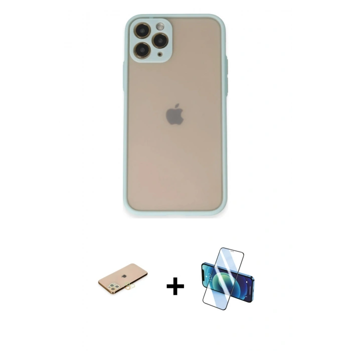 MARSİLYAN™- iPhone 11 Pro Kılıf Ahenk Çizgi Serisi - Siyah 3D Antistatik Seramik Nano Ekran Koruyucu + Renkli Kamera Lens Koruma Cam - SI