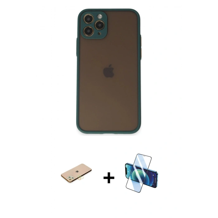 MARSİLYAN™- iPhone 11 Pro Kılıf Ahenk Çizgi Serisi - Siyah 3D Antistatik Seramik Nano Ekran Koruyucu + Renkli Kamera Lens Koruma Cam - SI