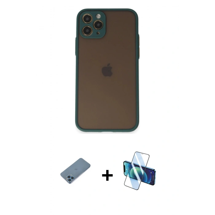 MARSİLYAN™- iPhone 11 Pro Kılıf Ahenk Çizgi Serisi - Siyah 3D Antistatik Seramik Nano Ekran Koruyucu + Shine Kamera Lens Koruma Cam - MI