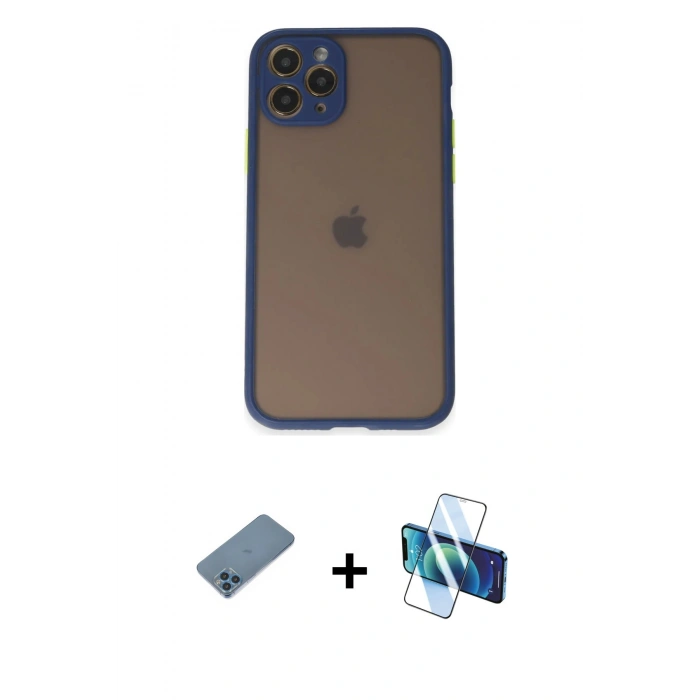 MARSİLYAN™- iPhone 11 Pro Kılıf Ahenk Çizgi Serisi - Siyah 3D Antistatik Seramik Nano Ekran Koruyucu + Shine Kamera Lens Koruma Cam - MI