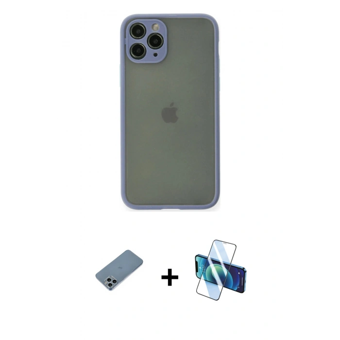 MARSİLYAN™- iPhone 11 Pro Kılıf Ahenk Çizgi Serisi - Siyah 3D Antistatik Seramik Nano Ekran Koruyucu + Shine Kamera Lens Koruma Cam - SABE