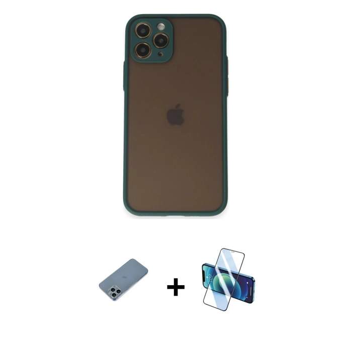 MARSİLYAN™- iPhone 11 Pro Kılıf Ahenk Çizgi Serisi - Siyah 3D Antistatik Seramik Nano Ekran Koruyucu + Shine Kamera Lens Koruma Cam - SABE