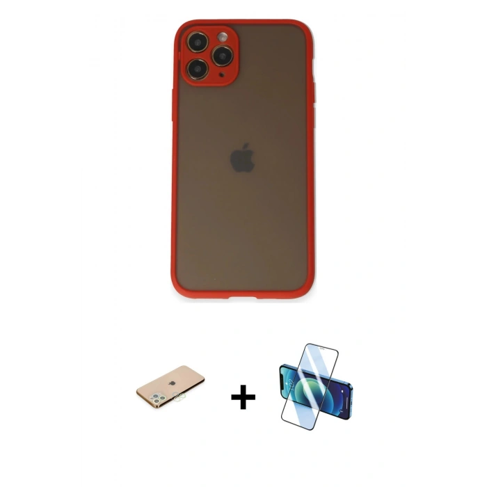 MARSİLYAN™- iPhone 11 Pro Kılıf Ahenk Çizgi Serisi - Siyah 3D Antistatik Seramik Nano Ekran Koruyucu + Renkli Kamera Lens Koruma Cam - YL