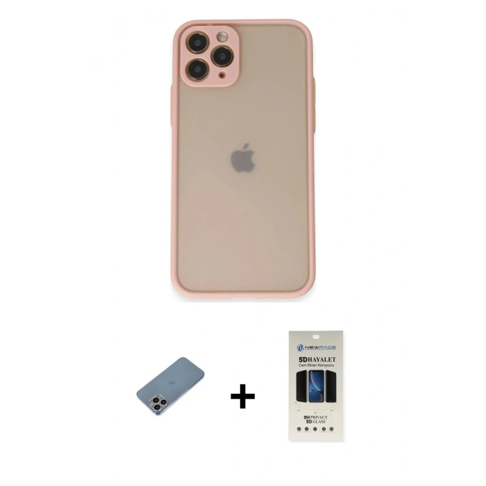 MARSİLYAN™- iPhone 11 Pro Kılıf Ahenk Çizgi Serisi - Siyah 5D Hayalet Cam Ekran Koruyucu + Shine Kamera Lens Koruma Cam - GI