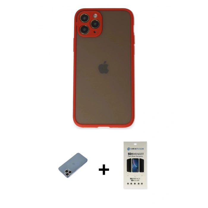MARSİLYAN™- iPhone 11 Pro Kılıf Ahenk Çizgi Serisi - Siyah 5D Hayalet Cam Ekran Koruyucu + Shine Kamera Lens Koruma Cam - GI