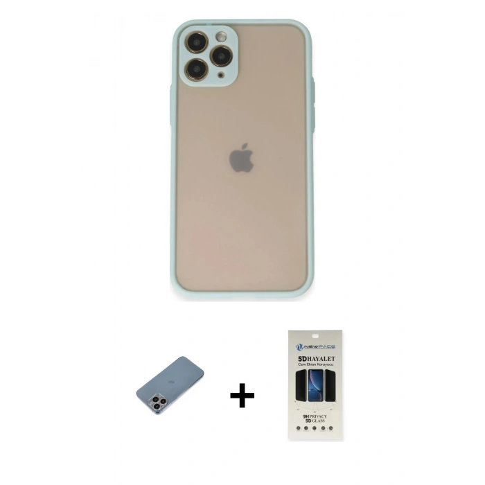 MARSİLYAN™- iPhone 11 Pro Kılıf Ahenk Çizgi Serisi - Siyah 5D Hayalet Cam Ekran Koruyucu + Shine Kamera Lens Koruma Cam - GI