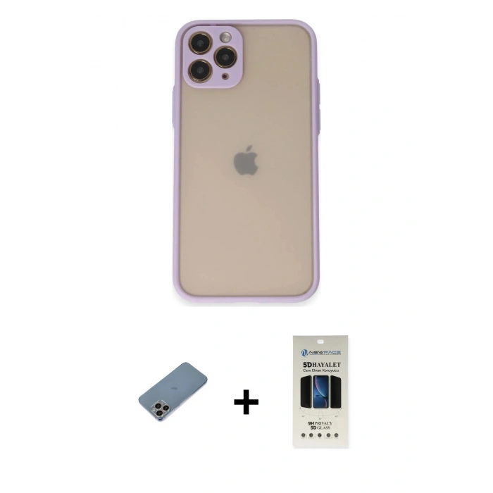 MARSİLYAN™- iPhone 11 Pro Kılıf Ahenk Çizgi Serisi - Siyah 5D Hayalet Cam Ekran Koruyucu + Shine Kamera Lens Koruma Cam - GI