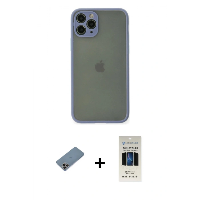 MARSİLYAN™- iPhone 11 Pro Kılıf Ahenk Çizgi Serisi - Siyah 5D Hayalet Cam Ekran Koruyucu + Shine Kamera Lens Koruma Cam - GI