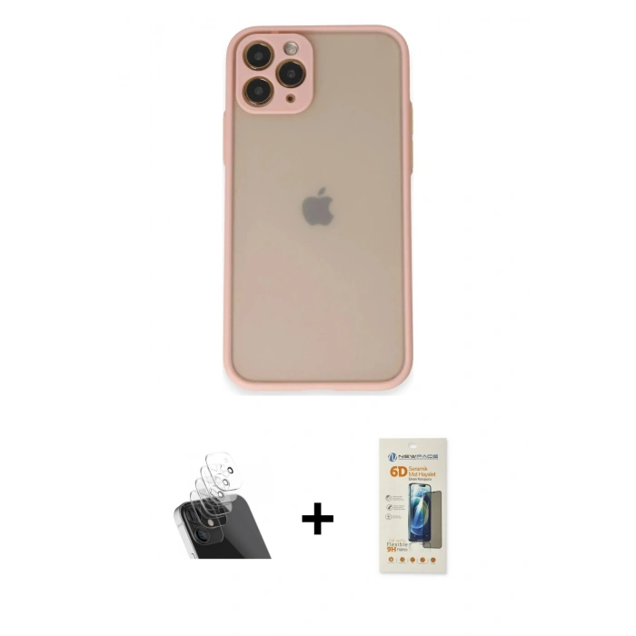 MARSİLYAN™- iPhone 11 Pro Kılıf Ahenk Çizgi Serisi - Siyah 6D Mat Seramik Hayalet Nano Ekran Koruyucu + Kamera Lens Koruma Cam - SF
