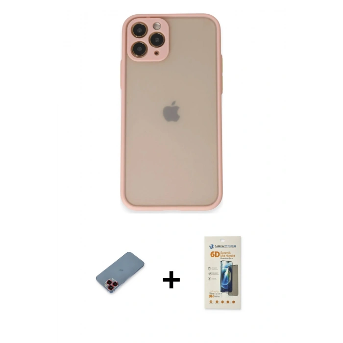 MARSİLYAN™- iPhone 11 Pro Kılıf Ahenk Çizgi Serisi - Siyah 6D Mat Seramik Hayalet Nano Ekran Koruyucu + Metal Kamera Lens Koruma Cam - KI