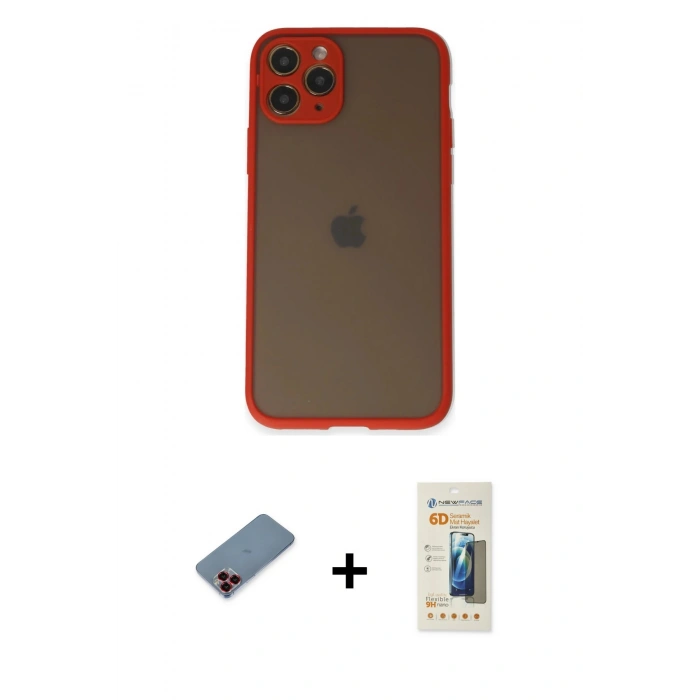 MARSİLYAN™- iPhone 11 Pro Kılıf Ahenk Çizgi Serisi - Siyah 6D Mat Seramik Hayalet Nano Ekran Koruyucu + Metal Kamera Lens Koruma Cam - KI