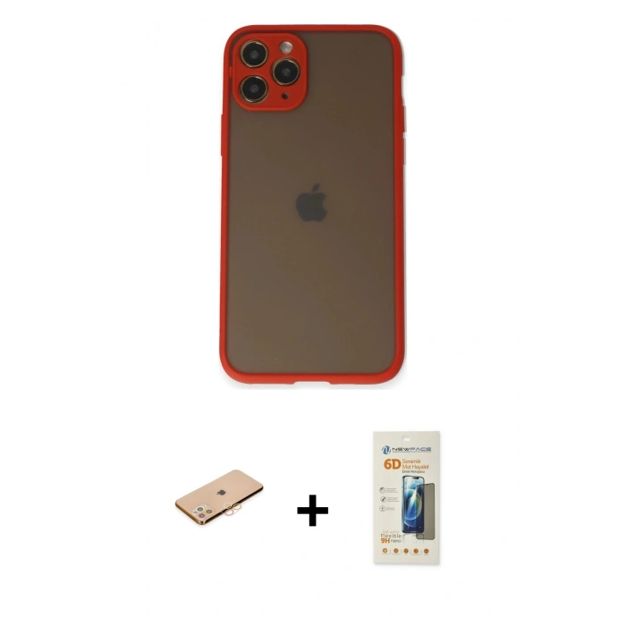 MARSİLYAN™- iPhone 11 Pro Kılıf Ahenk Çizgi Serisi - Siyah 6D Mat Seramik Hayalet Nano Ekran Koruyucu + Renkli Kamera Lens Koruma Cam - TU