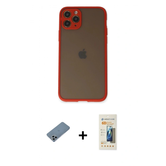 MARSİLYAN™- iPhone 11 Pro Kılıf Ahenk Çizgi Serisi - Siyah 6D Mat Seramik Hayalet Nano Ekran Koruyucu + Shine Kamera Lens Koruma Cam - SABE