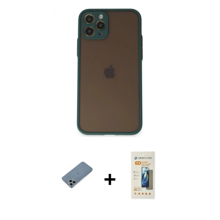 MARSİLYAN™- iPhone 11 Pro Kılıf Ahenk Çizgi Serisi - Siyah 6D Mat Seramik Hayalet Nano Ekran Koruyucu + Shine Kamera Lens Koruma Cam - SABE