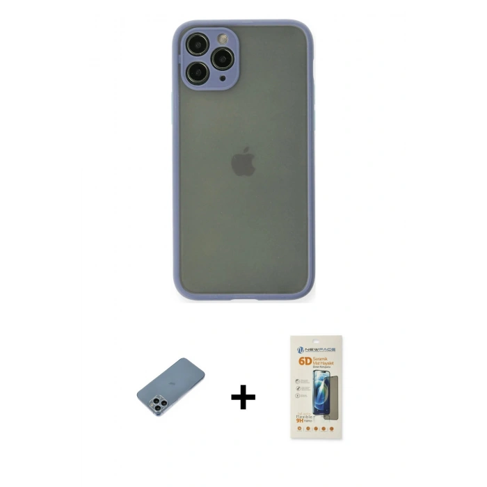MARSİLYAN™- iPhone 11 Pro Kılıf Ahenk Çizgi Serisi - Siyah 6D Mat Seramik Hayalet Nano Ekran Koruyucu + Shine Kamera Lens Koruma Cam - SABE