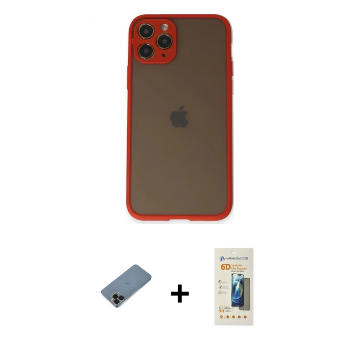 MARSİLYAN™- iPhone 11 Pro Kılıf Ahenk Çizgi Serisi - Siyah 6D Mat Seramik Hayalet Nano Ekran Koruyucu + Shine Kamera Lens Koruma Cam - SH