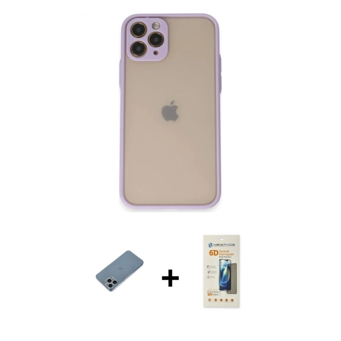 MARSİLYAN™- iPhone 11 Pro Kılıf Ahenk Çizgi Serisi - Siyah 6D Mat Seramik Hayalet Nano Ekran Koruyucu + Shine Kamera Lens Koruma Cam - SABE