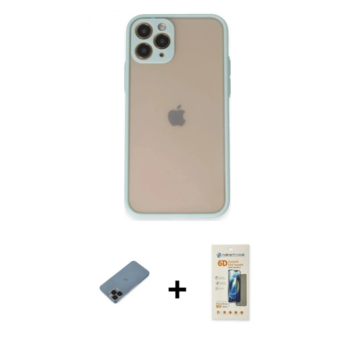 MARSİLYAN™- iPhone 11 Pro Kılıf Ahenk Çizgi Serisi - Siyah 6D Mat Seramik Hayalet Nano Ekran Koruyucu + Shine Kamera Lens Koruma Cam - SH