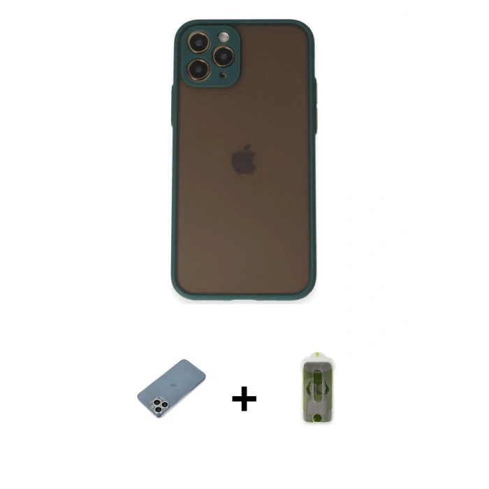 MARSİLYAN™- iPhone 11 Pro Kılıf Ahenk Çizgi Serisi - Siyah Joko Magic 5D Hayalet Cam + Shine Kamera Lens Koruma Cam - GS
