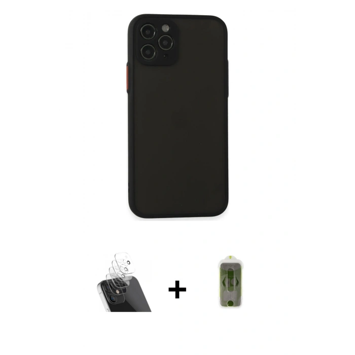 MARSİLYAN™- iPhone 11 Pro Kılıf Ahenk Çizgi Serisi - Siyah Joko Magic 5D Hayalet Cam + Kamera Lens Koruma Cam - SF
