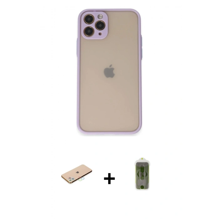 MARSİLYAN™- iPhone 11 Pro Kılıf Ahenk Çizgi Serisi - Siyah Joko Magic 5D Hayalet Cam + Mavi Renkli Kamera Lens Koruma Cam