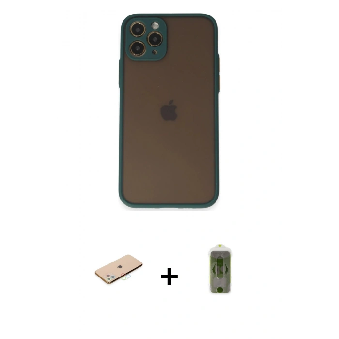 MARSİLYAN™- iPhone 11 Pro Kılıf Ahenk Çizgi Serisi - Siyah Joko Magic 5D Hayalet Cam + Mavi Renkli Kamera Lens Koruma Cam