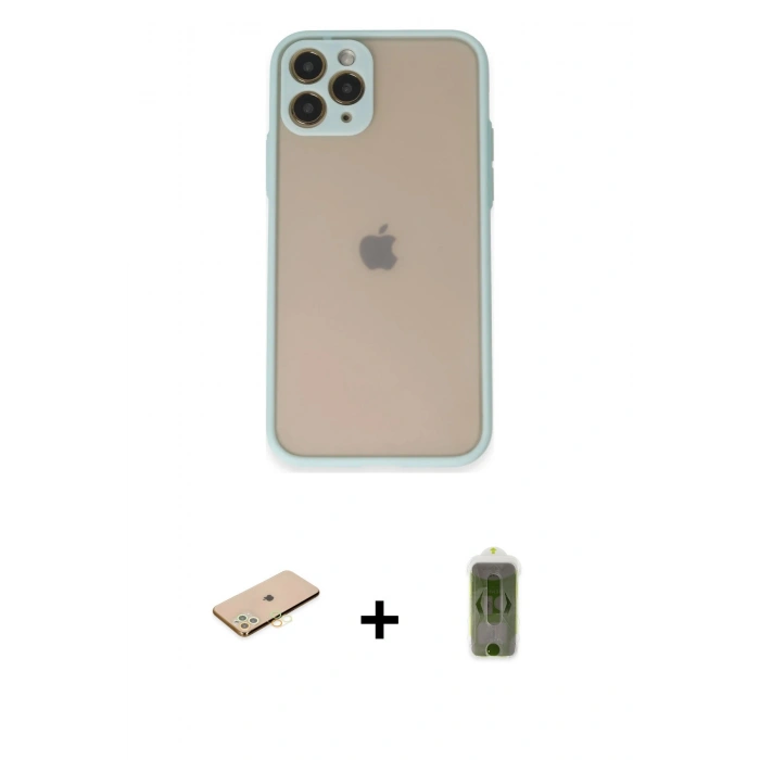 MARSİLYAN™- iPhone 11 Pro Kılıf Ahenk Çizgi Serisi - Siyah Joko Magic 5D Hayalet Cam + Pembe Renkli Kamera Lens Koruma Cam