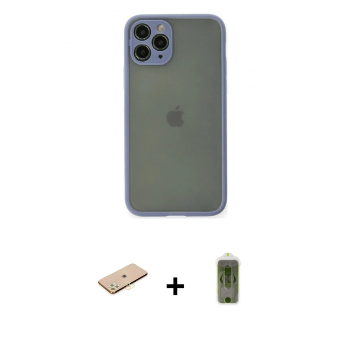 MARSİLYAN™- iPhone 11 Pro Kılıf Ahenk Çizgi Serisi - Siyah Joko Magic 5D Hayalet Cam + Pembe Renkli Kamera Lens Koruma Cam