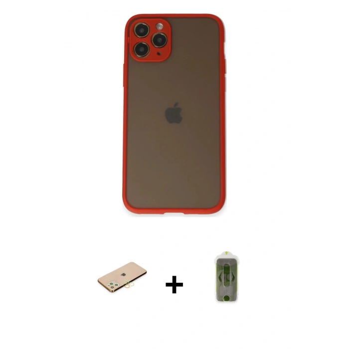 MARSİLYAN™- iPhone 11 Pro Kılıf Ahenk Çizgi Serisi - Siyah Joko Magic 5D Hayalet Cam + Pembe Renkli Kamera Lens Koruma Cam
