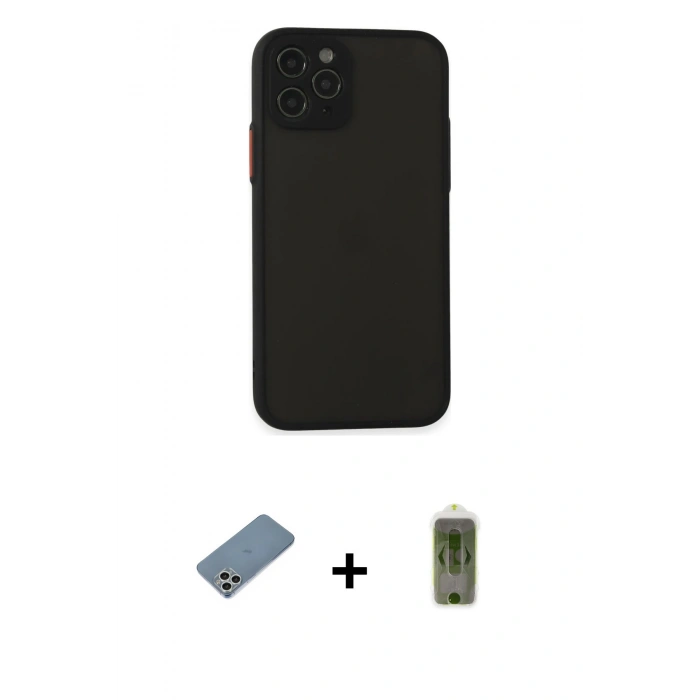 MARSİLYAN™- iPhone 11 Pro Kılıf Ahenk Çizgi Serisi - Siyah Joko Magic 5D Hayalet Cam + Shine Kamera Lens Koruma Cam - GS