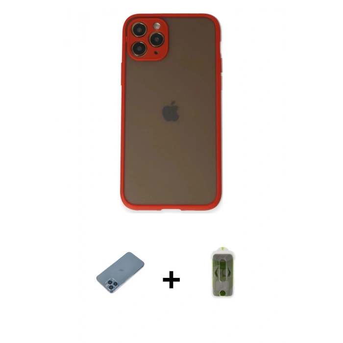 MARSİLYAN™- iPhone 11 Pro Kılıf Ahenk Çizgi Serisi - Siyah Joko Magic 5D Hayalet Cam + Shine Kamera Lens Koruma Cam - MI