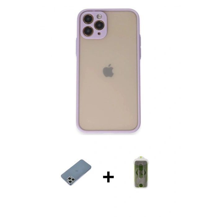 MARSİLYAN™- iPhone 11 Pro Kılıf Ahenk Çizgi Serisi - Siyah Joko Magic 5D Hayalet Cam + Shine Kamera Lens Koruma Cam - GS