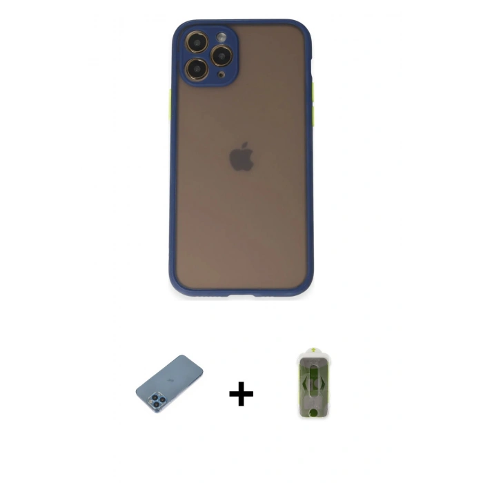 MARSİLYAN™- iPhone 11 Pro Kılıf Ahenk Çizgi Serisi - Siyah Joko Magic 5D Hayalet Cam + Shine Kamera Lens Koruma Cam - MI