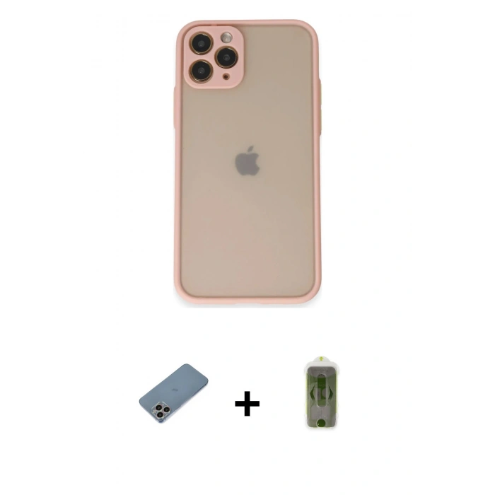 MARSİLYAN™- iPhone 11 Pro Kılıf Ahenk Çizgi Serisi - Siyah Joko Magic 5D Hayalet Cam + Shine Kamera Lens Koruma Cam - GI